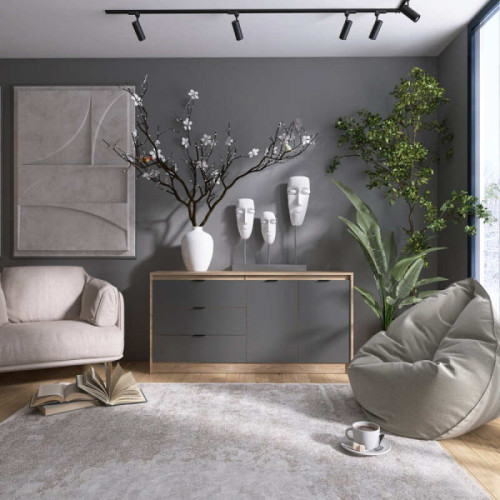 Великий комод Сіті-1500 із 2 дверцятами та 3 шухлядами — Дуб Сонома / Графіт Еверест