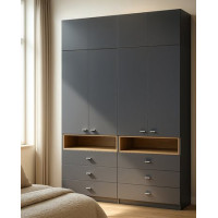 Шафа для одягу (160х38х240 см.) з шухлядами Антрацит/Крафт золотий